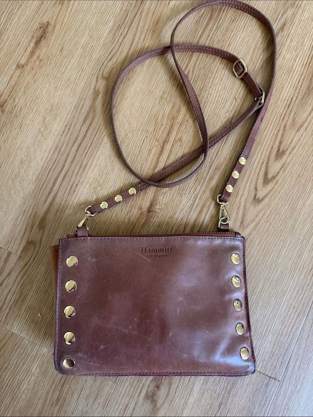 Hammitt Brown Leather Crossbody with Gold Stud Accents